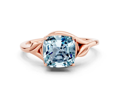 Rose gold Cushion Cut Aquamarine Solitaire Ring with Twist Band and Four-Prong Setting_24