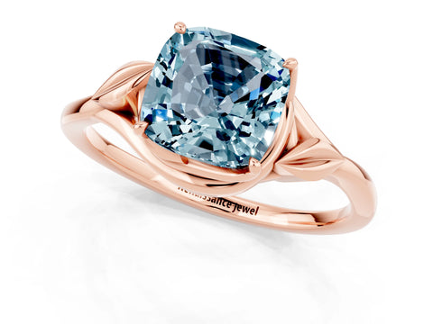 Rose gold Cushion Cut Aquamarine Solitaire Ring with Twist Band and Four-Prong Setting_25
