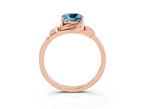 Rose gold Cushion Cut Aquamarine Solitaire Ring with Twist Band and Four-Prong Setting_27