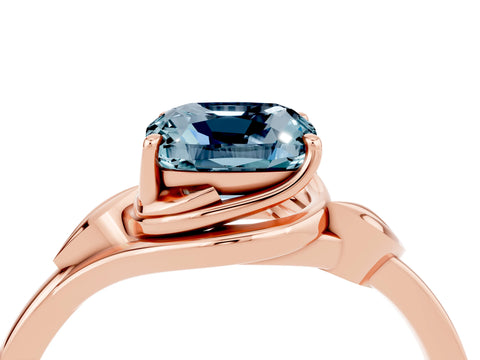 Rose gold Cushion Cut Aquamarine Solitaire Ring with Twist Band and Four-Prong Setting_28