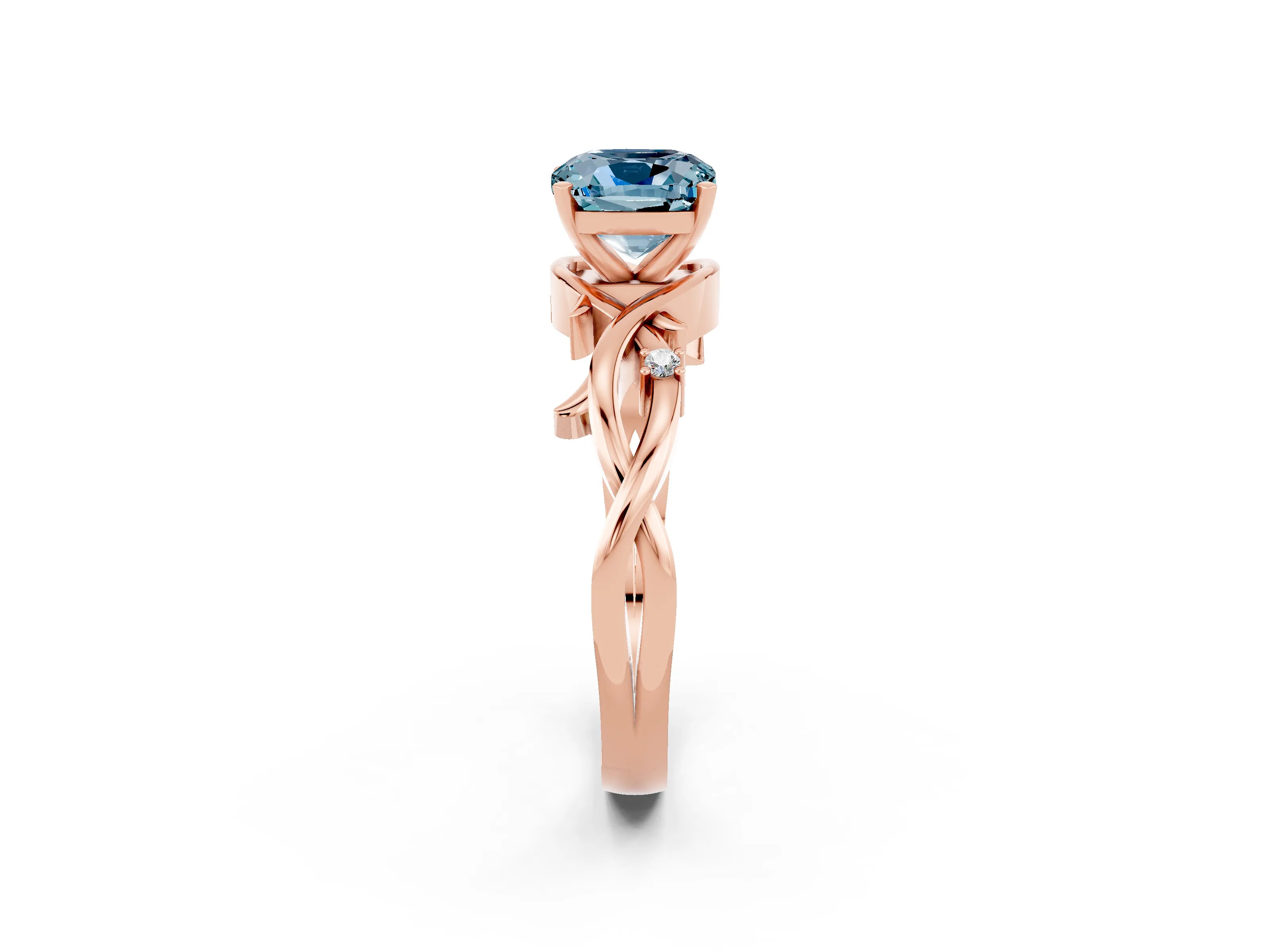 Rose gold Cushion Cut Aquamarine Solitaire Ring with Twisted Band and Prong Setting_2