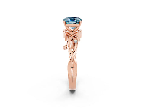 Rose gold Cushion Cut Aquamarine Solitaire Ring with Twisted Band and Prong Setting_2