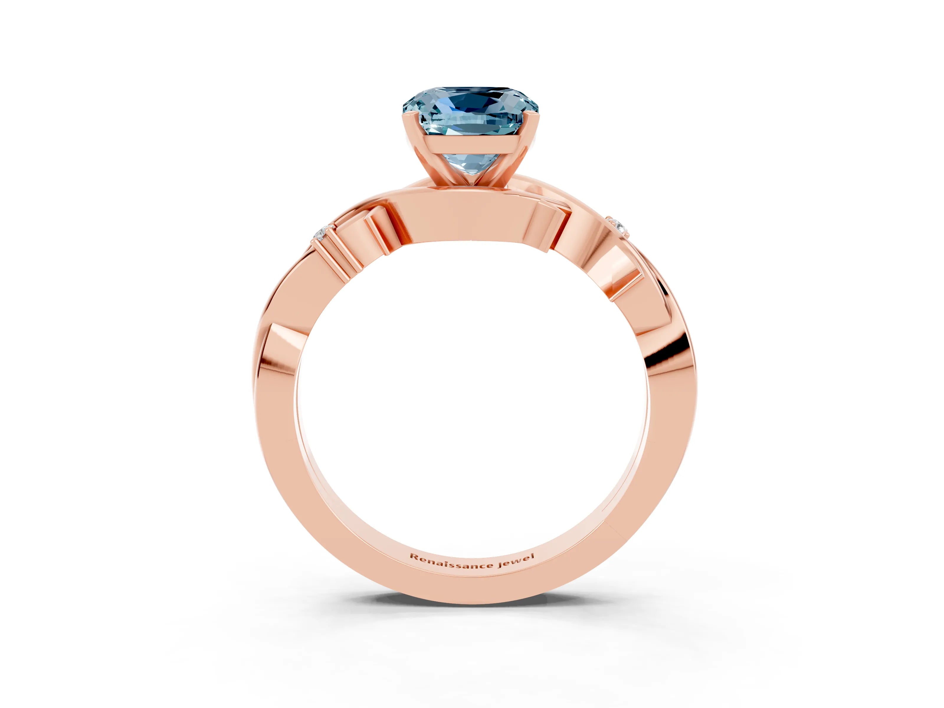 Rose gold Cushion Cut Aquamarine Solitaire Ring with Twisted Band and Prong Setting_3