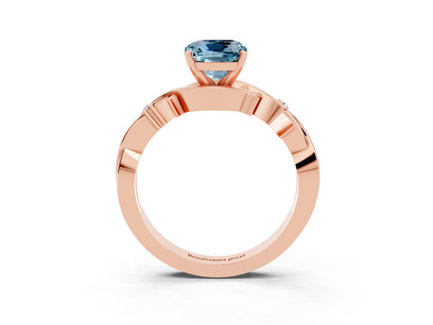 Rose gold Cushion Cut Aquamarine Solitaire Ring with Twisted Band and Prong Setting_3