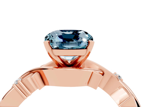 Rose gold Cushion Cut Aquamarine Solitaire Ring with Twisted Band and Prong Setting_4