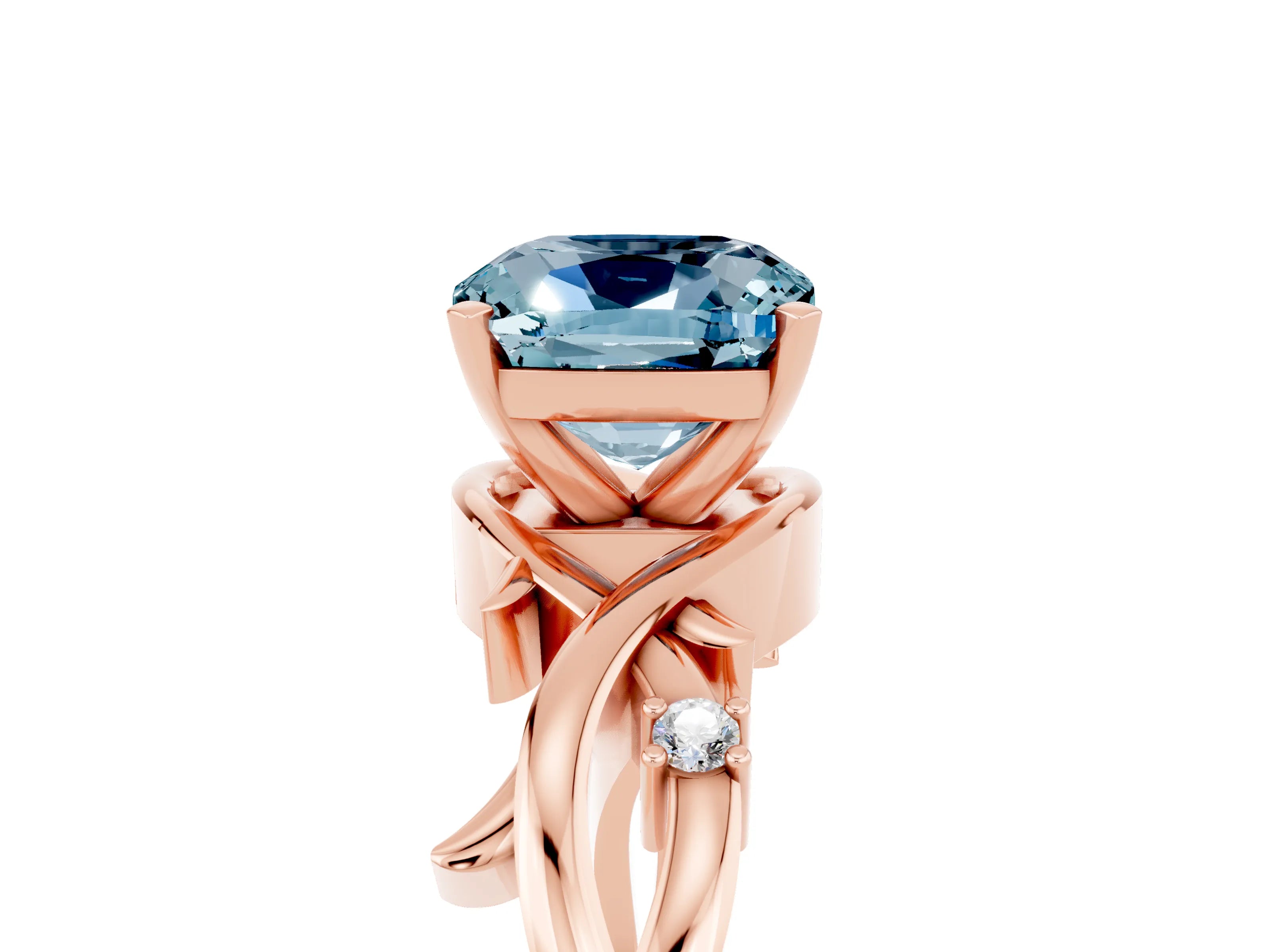 Rose gold Cushion Cut Aquamarine Solitaire Ring with Twisted Band and Prong Setting_5