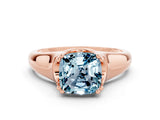 Rose gold Cushion Cut Aquamarine Solitaire Ring with Wide Band and Prong Setting