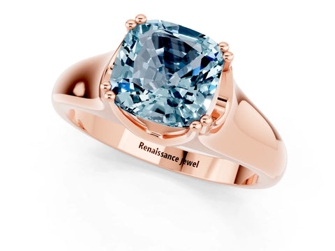 Rose gold Cushion Cut Aquamarine Solitaire Ring with Wide Band and Prong Setting_1