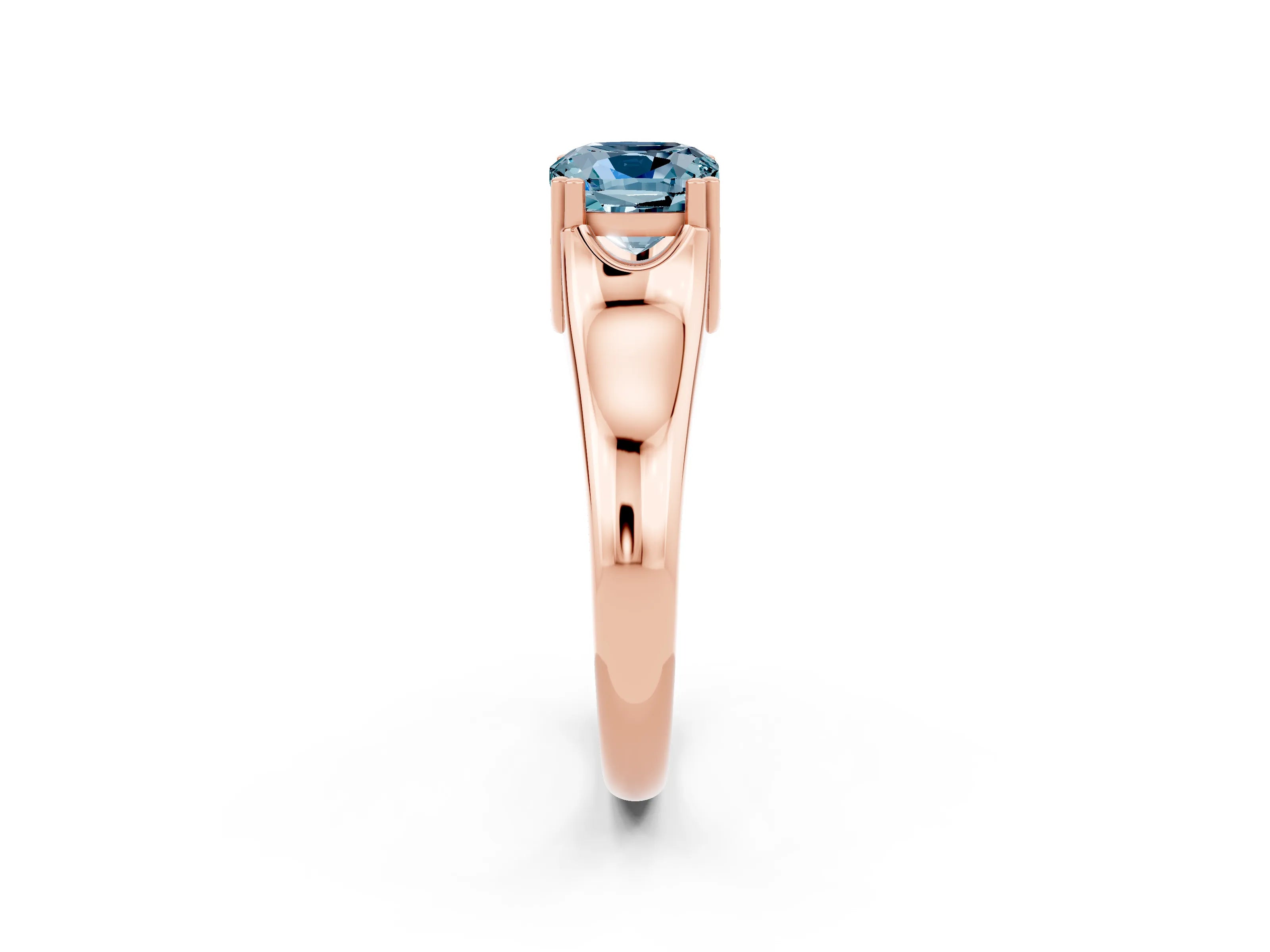 Rose gold Cushion Cut Aquamarine Solitaire Ring with Wide Band and Prong Setting_2