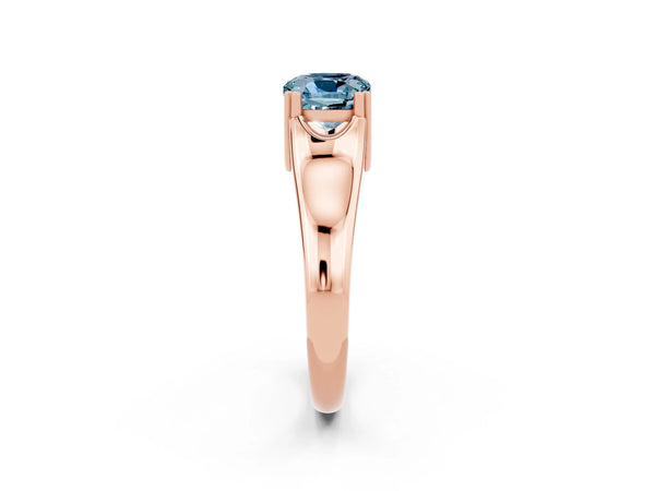 Rose gold Cushion Cut Aquamarine Solitaire Ring with Wide Band and Prong Setting