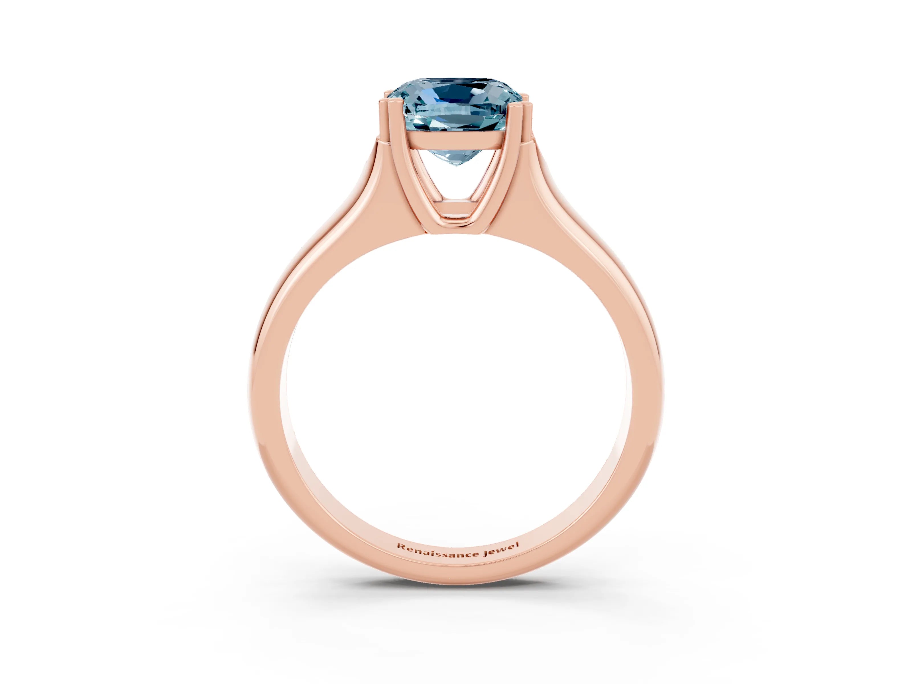 Rose gold Cushion Cut Aquamarine Solitaire Ring with Wide Band and Prong Setting_3