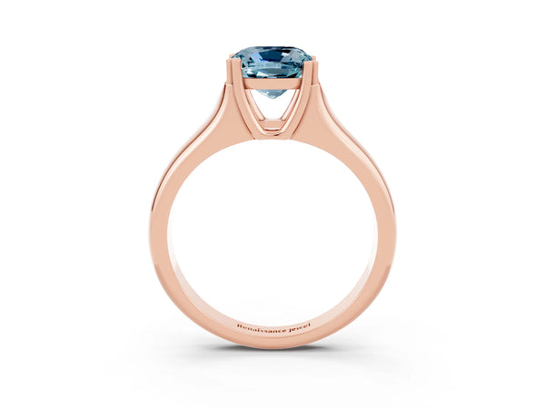Rose gold Cushion Cut Aquamarine Solitaire Ring with Wide Band and Prong Setting