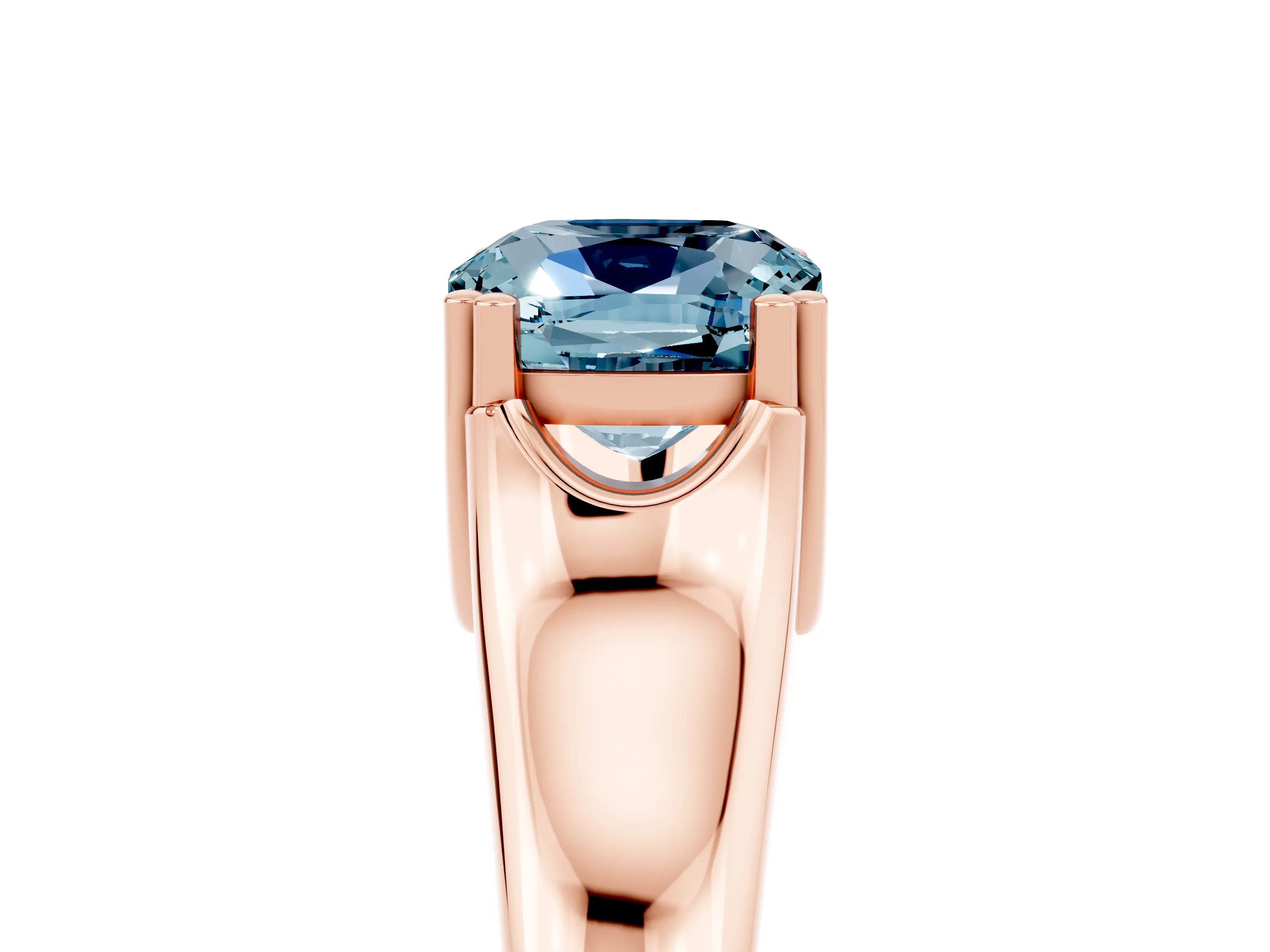 Rose gold Cushion Cut Aquamarine Solitaire Ring with Wide Band and Prong Setting_5