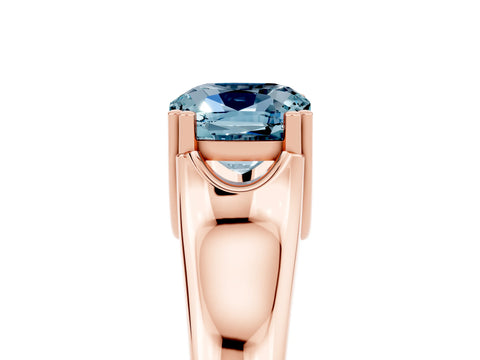 Rose gold Cushion Cut Aquamarine Solitaire Ring with Wide Band and Prong Setting_5