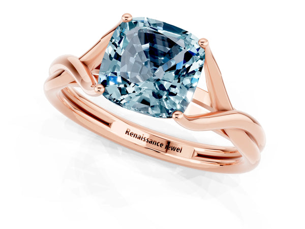 Rose gold Cushion Cut Aquamarine Solitaire Twist Band Prong Setting Ring