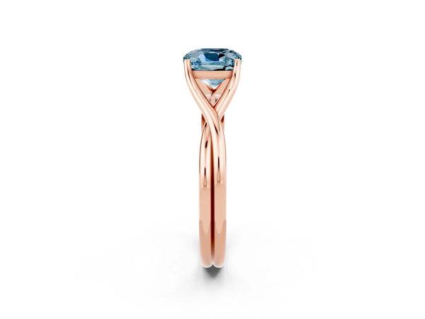 Rose gold Cushion Cut Aquamarine Solitaire Twist Band Prong Setting Ring
