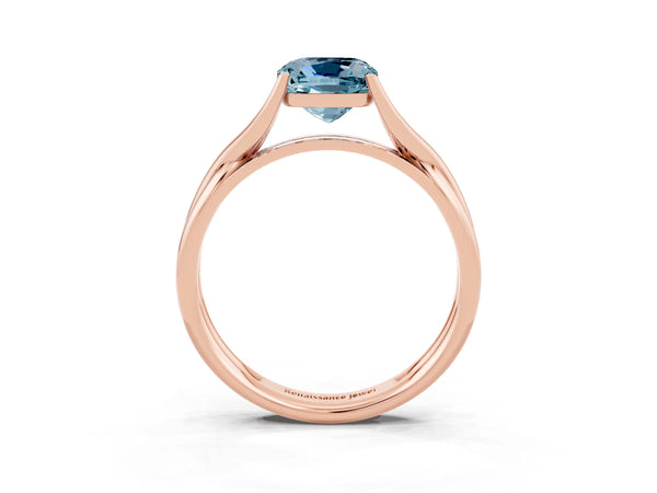 Rose gold Cushion Cut Aquamarine Solitaire Twist Band Prong Setting Ring