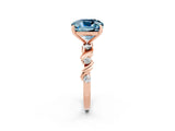 Rose gold Cushion Cut Aquamarine Solitaire Twisted Band with Round  Accents and Prong Setting_14