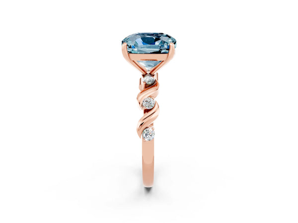 Rose gold Cushion Cut Aquamarine Solitaire Twisted Band with Round  Accents and Prong Setting