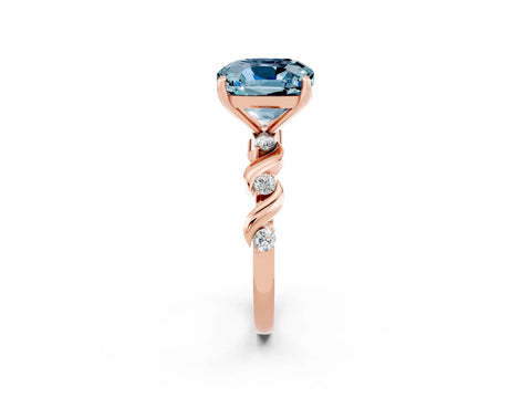 Rose gold Cushion Cut Aquamarine Solitaire Twisted Band with Round  Accents and Prong Setting_14