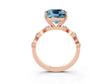 Rose gold Cushion Cut Aquamarine Solitaire Twisted Band with Round  Accents and Prong Setting_15