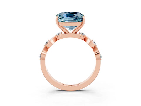 Rose gold Cushion Cut Aquamarine Solitaire Twisted Band with Round  Accents and Prong Setting_15