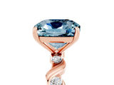 Rose gold Cushion Cut Aquamarine Solitaire Twisted Band with Round  Accents and Prong Setting_17