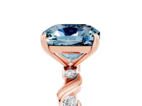 Rose gold Cushion Cut Aquamarine Solitaire Twisted Band with Round  Accents and Prong Setting_17