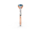 Rose gold Cushion Cut Aquamarine Solitaire with Side Baguettes and Channel Set Band_2