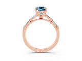 Rose gold Cushion Cut Aquamarine Solitaire with Side Baguettes and Channel Set Band_3