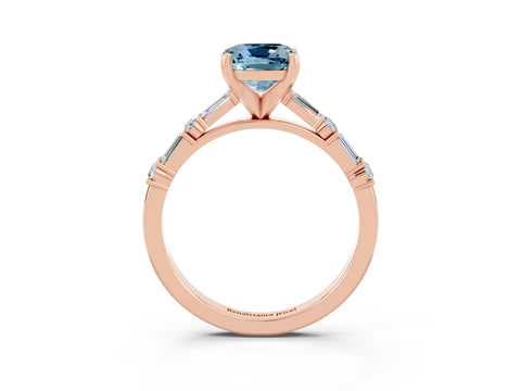 Rose gold Cushion Cut Aquamarine Solitaire with Side Baguettes and Channel Set Band_3