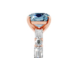 Rose gold Cushion Cut Aquamarine Solitaire with Side Baguettes and Channel Set Band_5