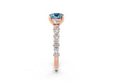 Rose gold Cushion Cut Aquamarine Solitaire with Side Stones, Pave Band, Four-Prong Setting_38