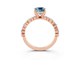 Rose gold Cushion Cut Aquamarine Solitaire with Side Stones, Pave Band, Four-Prong Setting_39