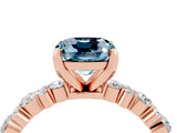 Rose gold Cushion Cut Aquamarine Solitaire with Side Stones, Pave Band, Four-Prong Setting_40