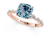 Rose gold Cushion Cut Aquamarine Solitaire with Side Stones on a Pavé Band and Four-Prong Setting_1