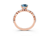 Rose gold Cushion Cut Aquamarine Solitaire with Side Stones on a Pavé Band and Four-Prong Setting_3