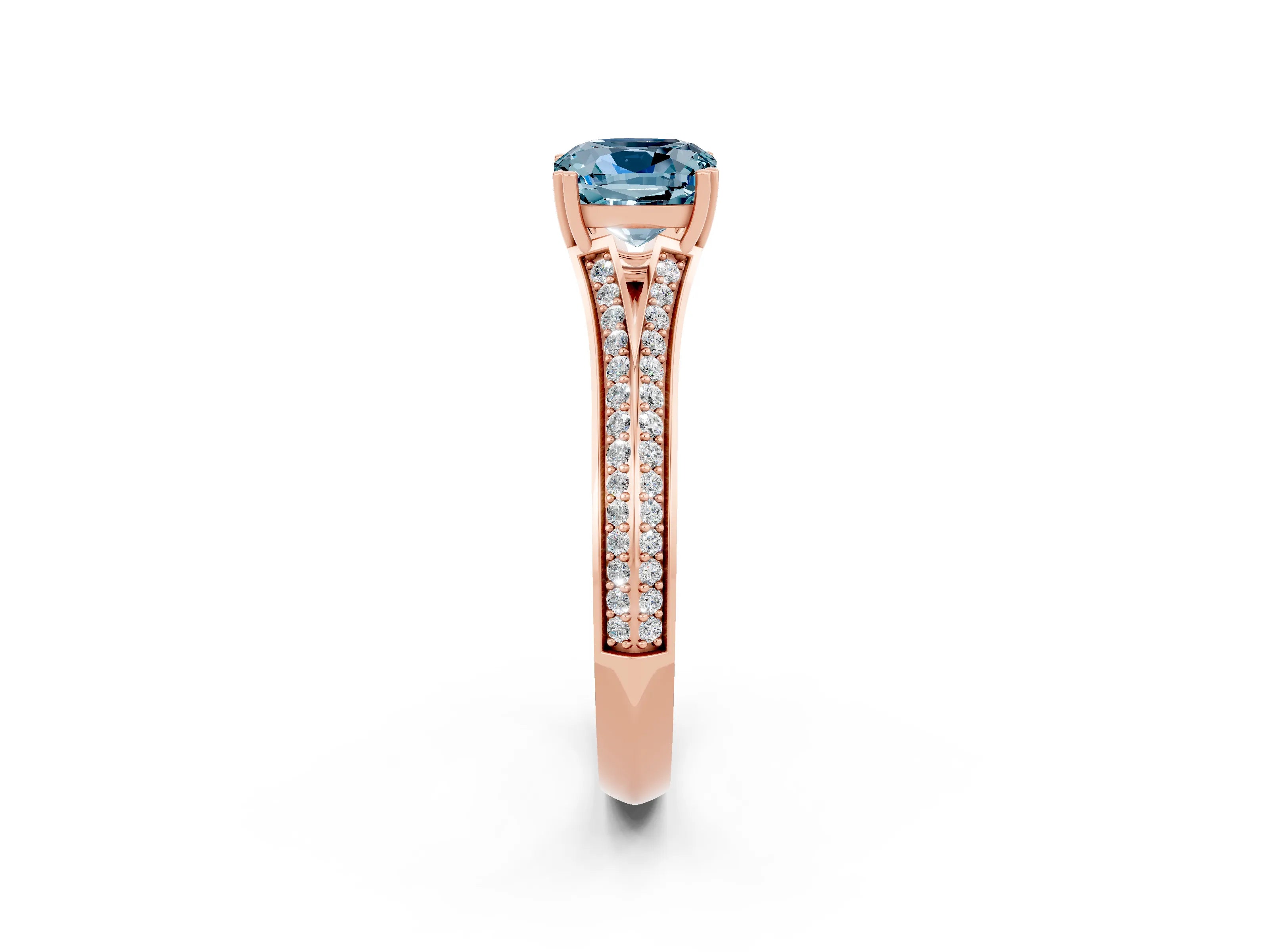 Rose gold Cushion Cut Aquamarine Split Shank Engagement Ring with Pavé Band_2