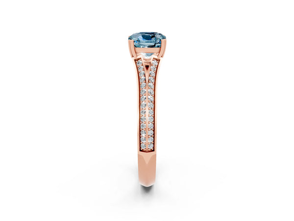 Rose gold Cushion Cut Aquamarine Split Shank Engagement Ring with Pavé Band