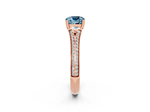 Rose gold Cushion Cut Aquamarine Split Shank Engagement Ring with Pavé Band_2