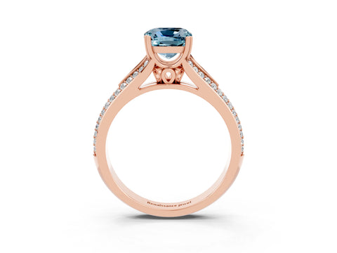 Rose gold Cushion Cut Aquamarine Split Shank Engagement Ring with Pavé Band_3