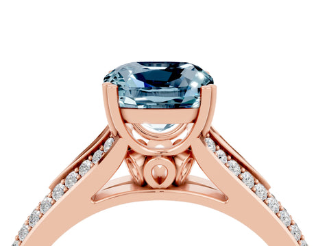 Rose gold Cushion Cut Aquamarine Split Shank Engagement Ring with Pavé Band_4