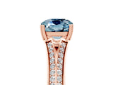 Rose gold Cushion Cut Aquamarine Split Shank Engagement Ring with Pavé Band_5