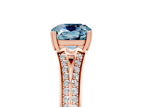 Rose gold Cushion Cut Aquamarine Split Shank Engagement Ring with Pavé Band_5
