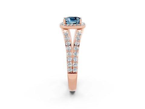 Rose gold Cushion Cut Aquamarine Split Shank Halo Ring with Four-Prong Setting_14