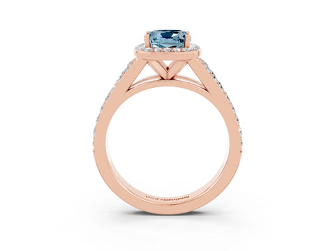 Rose gold Cushion Cut Aquamarine Split Shank Halo Ring with Four-Prong Setting_15
