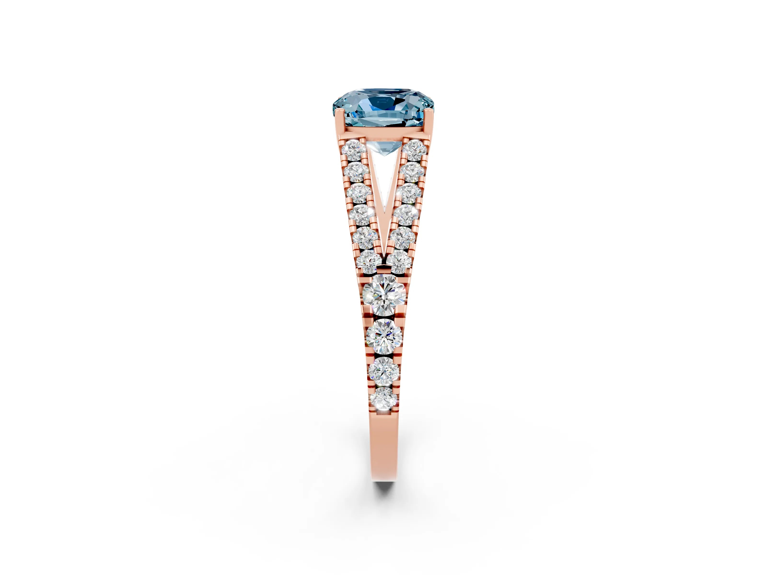 Rose gold Cushion Cut Aquamarine Split Shank Pavé Engagement Ring with Four-Prong Setting_14