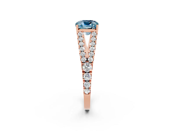 Rose gold Cushion Cut Aquamarine Split Shank Pavé Engagement Ring with Four-Prong Setting