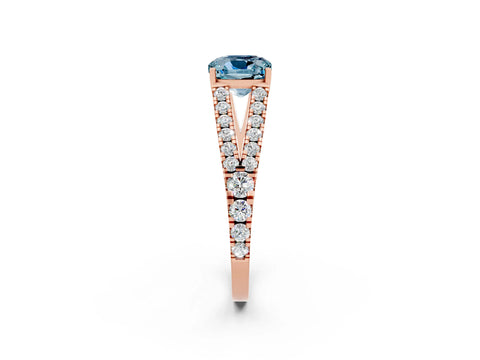 Rose gold Cushion Cut Aquamarine Split Shank Pavé Engagement Ring with Four-Prong Setting_14