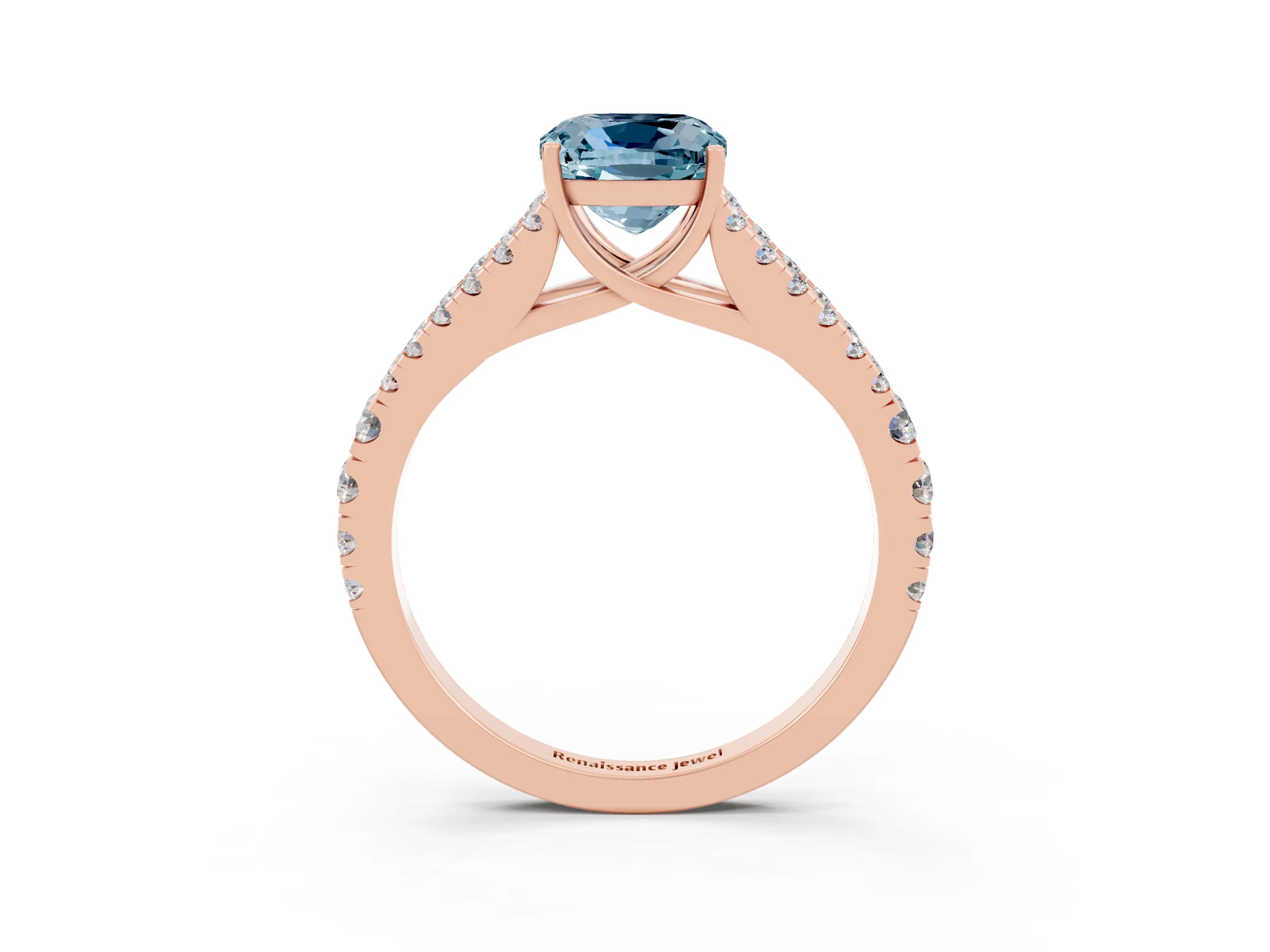 Rose gold Cushion Cut Aquamarine Split Shank Pavé Engagement Ring with Four-Prong Setting_15